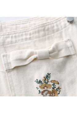 Style Core Aesthetics, New Style Trends Chic Floral Embroidery Bow Dungarees