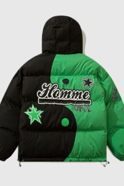 Style Core Aesthetics, New Style Trends Chinese Streetwear Color-Block Hooded Coat