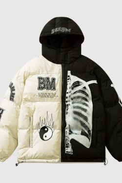 Style Core Aesthetics, New Style Trends Chinese Streetwear Color-Block Hooded Coat