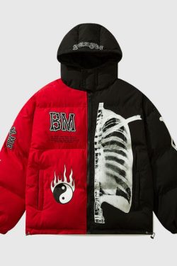 Style Core Aesthetics, New Style Trends Chinese Streetwear Color-Block Hooded Coat