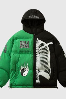 Style Core Aesthetics, New Style Trends Chinese Streetwear Color-Block Hooded Coat