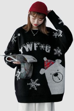 Style Core Aesthetics, New Style Trends Christmas Bear Jacquard Pullover