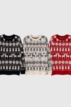 Style Core Aesthetics, New Style Trends Christmas Elk Jacquard Pullover