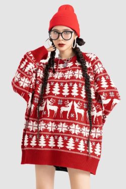 Style Core Aesthetics, New Style Trends Christmas Elk Jacquard Pullover