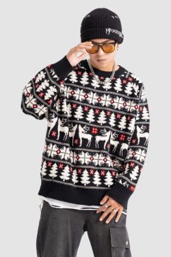 Style Core Aesthetics, New Style Trends Christmas Elk Jacquard Pullover