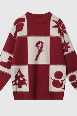 Style Core Aesthetics, New Style Trends Christmas Pattern Embossed Color-Block Sweater