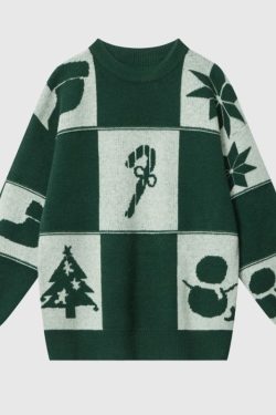 Style Core Aesthetics, New Style Trends Christmas Pattern Embossed Color-Block Sweater