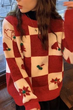 Style Core Aesthetics, New Style Trends Christmas Plaid Knit Pullover