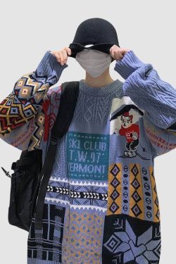 Style Core Aesthetics, New Style Trends Christmas Ski Bear Embroidered Sweater