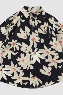 Style Core Aesthetics, New Style Trends Chrysanthemums Print Summer Shirt