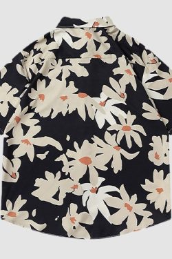 Style Core Aesthetics, New Style Trends Chrysanthemums Print Summer Shirt