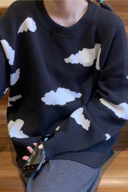 Style Core Aesthetics, New Style Trends Clouds Print Knitted Sweater