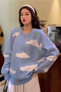 Style Core Aesthetics, New Style Trends Clouds Print Knitted Sweater