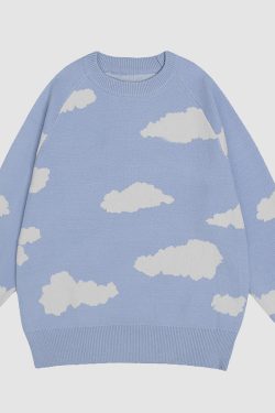 Style Core Aesthetics, New Style Trends Clouds Print Knitted Sweater