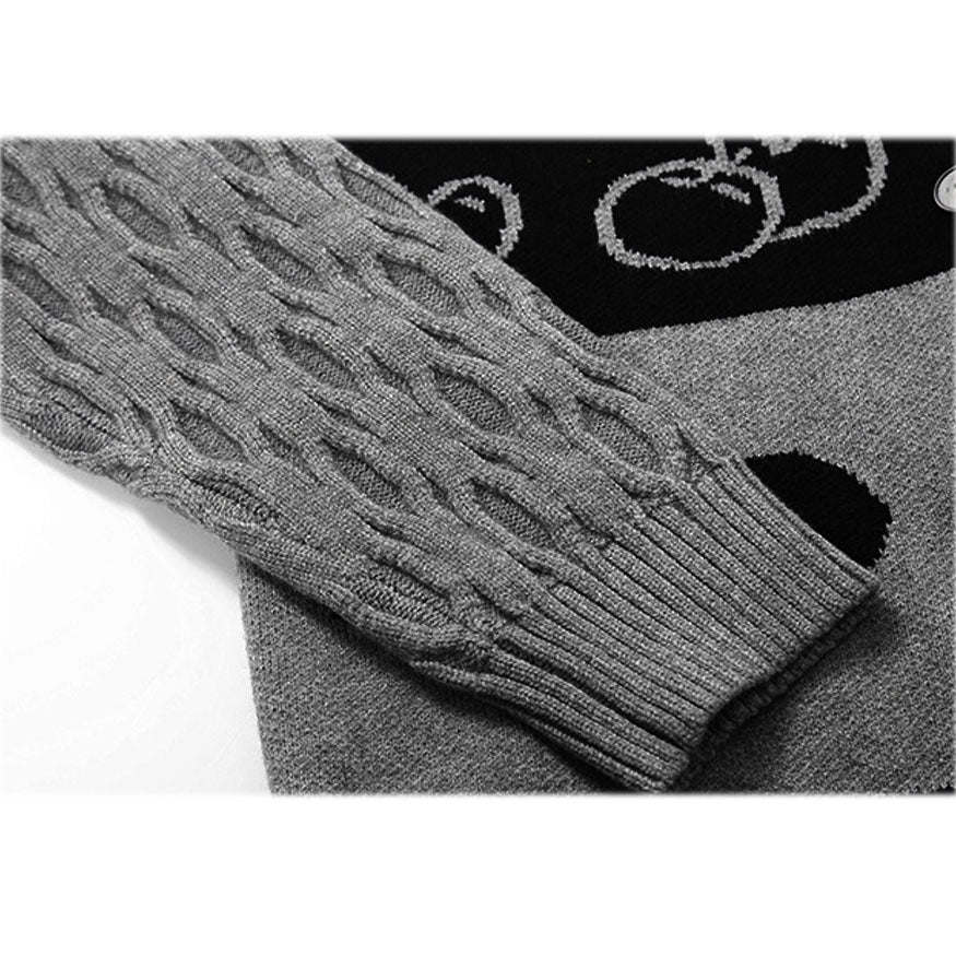 Style Core Aesthetics, New Style Trends Color Block Cherry Pattern Cardigan Sweater Style Core Aesthetics, New Style Trends Color Block Cherry Pattern Cardigan Sweater