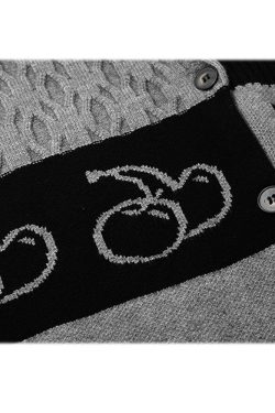 Style Core Aesthetics, New Style Trends Color Block Cherry Pattern Cardigan Sweater