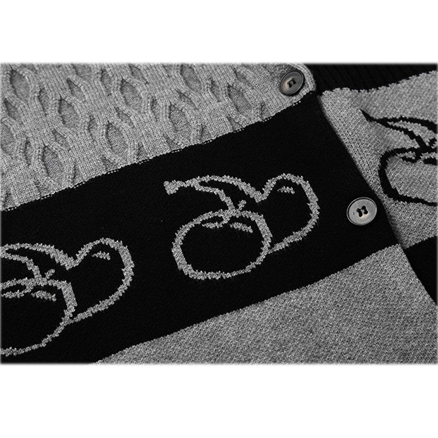 Style Core Aesthetics, New Style Trends Color Block Cherry Pattern Cardigan Sweater Style Core Aesthetics, New Style Trends Color Block Cherry Pattern Cardigan Sweater