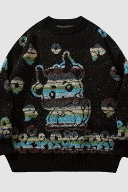Style Core Aesthetics, New Style Trends Color-block Dragon Pattern Jacquard Pullover