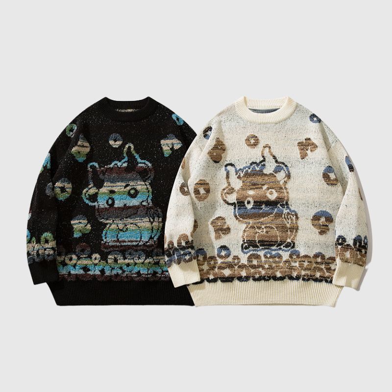 Style Core Aesthetics, New Style Trends Color-block Dragon Pattern Jacquard Pullover Style Core Aesthetics, New Style Trends Color-block Dragon Pattern Jacquard Pullover