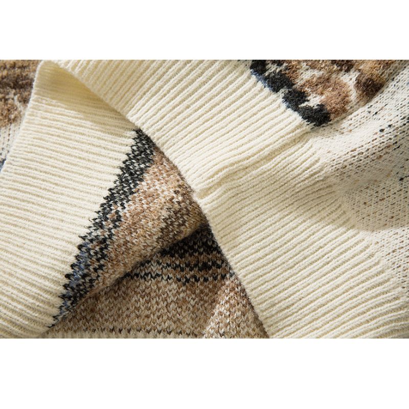 Style Core Aesthetics, New Style Trends Color-block Dragon Pattern Jacquard Pullover Style Core Aesthetics, New Style Trends Color-block Dragon Pattern Jacquard Pullover