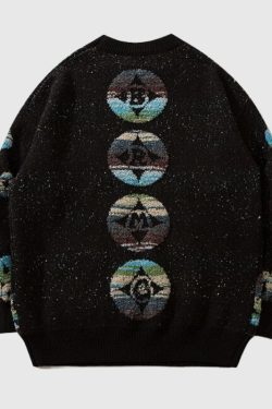 Style Core Aesthetics, New Style Trends Color-block Dragon Pattern Jacquard Pullover