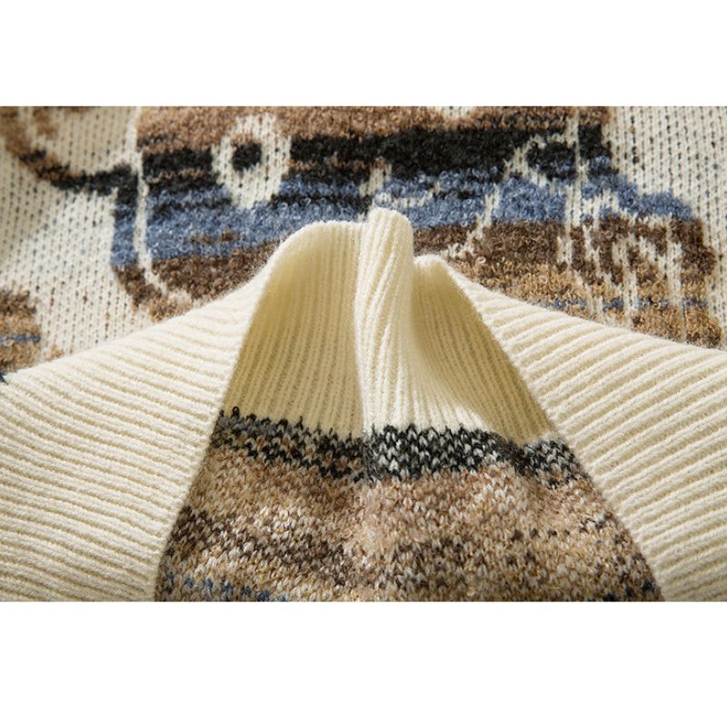 Style Core Aesthetics, New Style Trends Color-block Dragon Pattern Jacquard Pullover Style Core Aesthetics, New Style Trends Color-block Dragon Pattern Jacquard Pullover