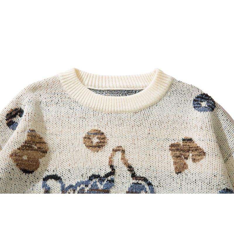 Style Core Aesthetics, New Style Trends Color-block Dragon Pattern Jacquard Pullover Style Core Aesthetics, New Style Trends Color-block Dragon Pattern Jacquard Pullover