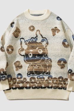 Style Core Aesthetics, New Style Trends Color-block Dragon Pattern Jacquard Pullover