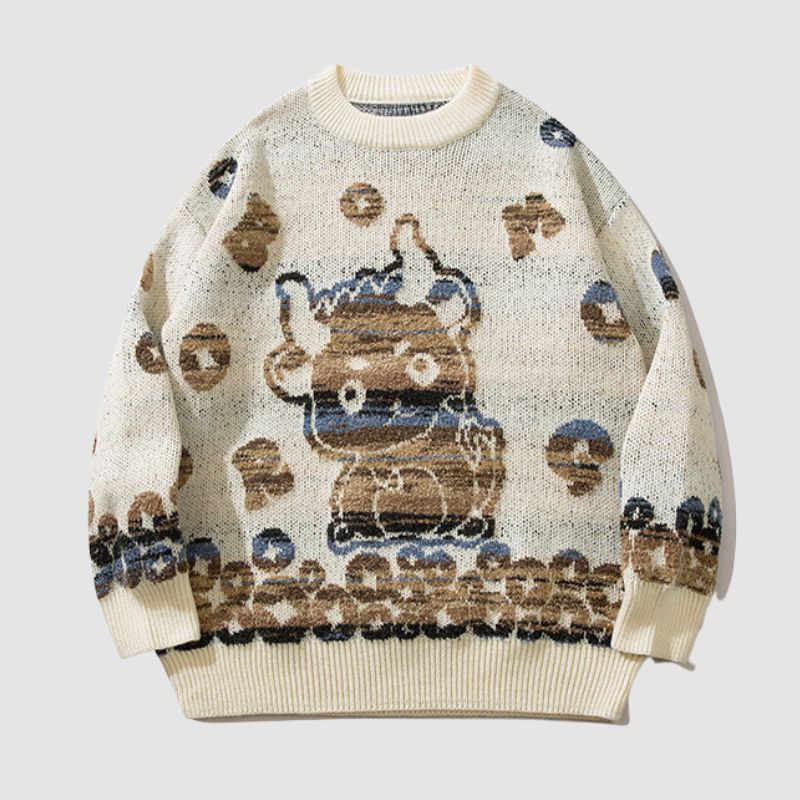 Style Core Aesthetics, New Style Trends Color-block Dragon Pattern Jacquard Pullover Style Core Aesthetics, New Style Trends Color-block Dragon Pattern Jacquard Pullover