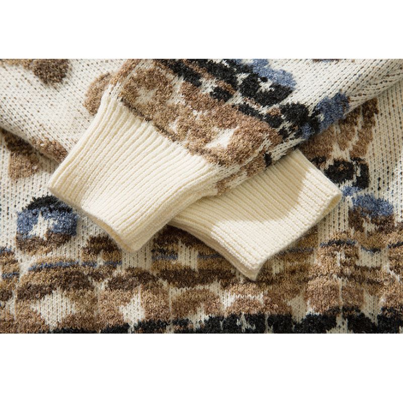 Style Core Aesthetics, New Style Trends Color-block Dragon Pattern Jacquard Pullover Style Core Aesthetics, New Style Trends Color-block Dragon Pattern Jacquard Pullover