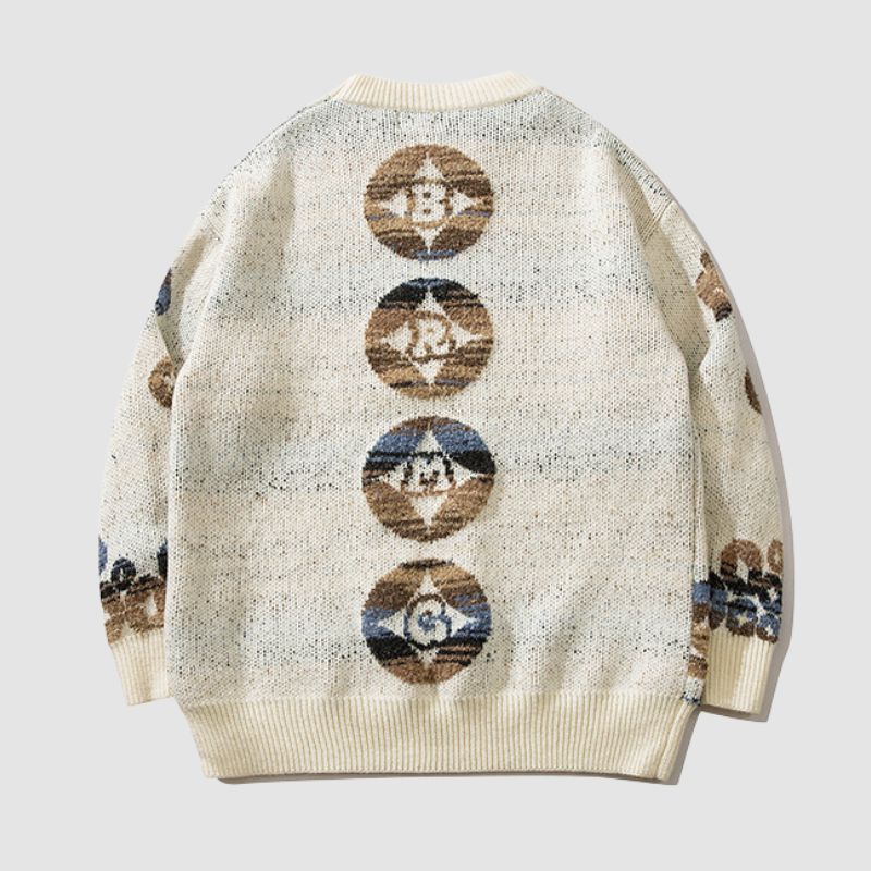 Style Core Aesthetics, New Style Trends Color-block Dragon Pattern Jacquard Pullover Style Core Aesthetics, New Style Trends Color-block Dragon Pattern Jacquard Pullover