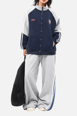 Style Core Aesthetics, New Style Trends Color-Block Embroidered Stand Collar Jacket