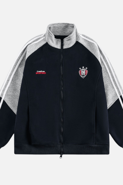 Style Core Aesthetics, New Style Trends Color-Block Embroidered Stand Collar Jacket