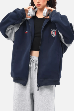 Style Core Aesthetics, New Style Trends Color-Block Embroidered Stand Collar Jacket