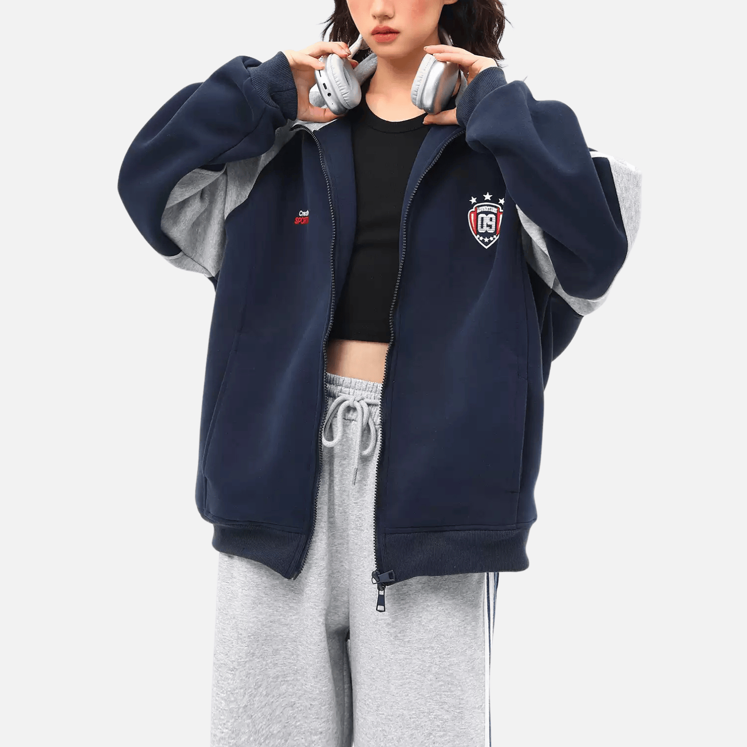 Style Core Aesthetics, New Style Trends Color-Block Embroidered Stand Collar Jacket Style Core Aesthetics, New Style Trends Color-Block Embroidered Stand Collar Jacket