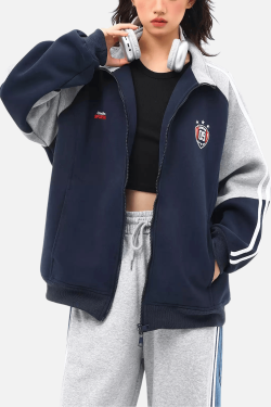 Style Core Aesthetics, New Style Trends Color-Block Embroidered Stand Collar Jacket