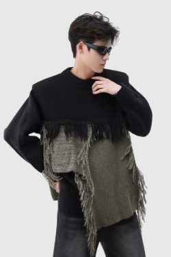 Style Core Aesthetics, New Style Trends Color Block Fringe Knit Sweater