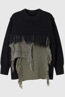 Style Core Aesthetics, New Style Trends Color Block Fringe Knit Sweater