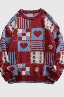 Style Core Aesthetics, New Style Trends Color-Block Heart Embroidered Knit Sweater