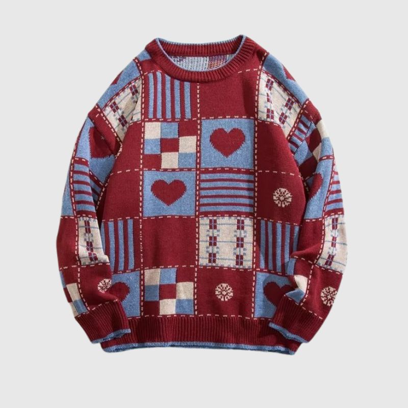 Style Core Aesthetics, New Style Trends Color-Block Heart Embroidered Knit Sweater Style Core Aesthetics, New Style Trends Color-Block Heart Embroidered Knit Sweater