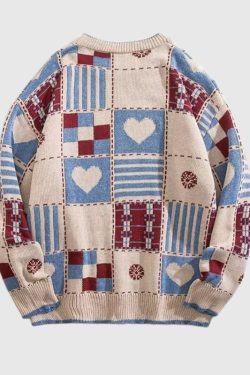 Style Core Aesthetics, New Style Trends Color-Block Heart Embroidered Knit Sweater