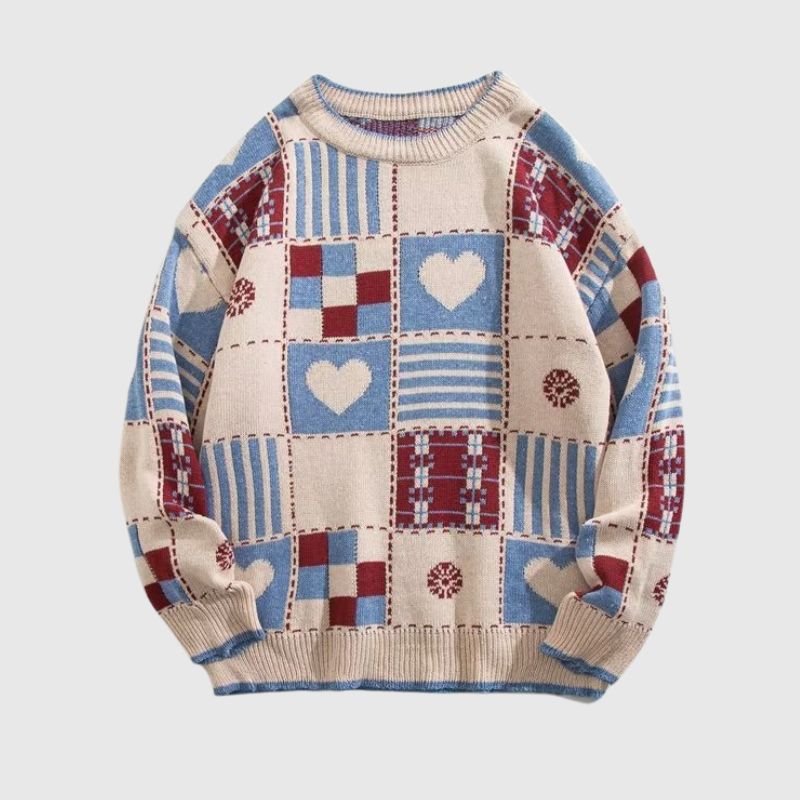 Style Core Aesthetics, New Style Trends Color-Block Heart Embroidered Knit Sweater Style Core Aesthetics, New Style Trends Color-Block Heart Embroidered Knit Sweater