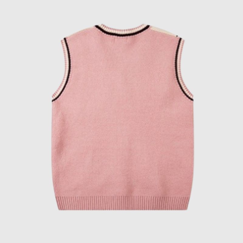 Style Core Aesthetics, New Style Trends Color Block Letter Loose V-Neck Vest Style Core Aesthetics, New Style Trends Color Block Letter Loose V-Neck Vest
