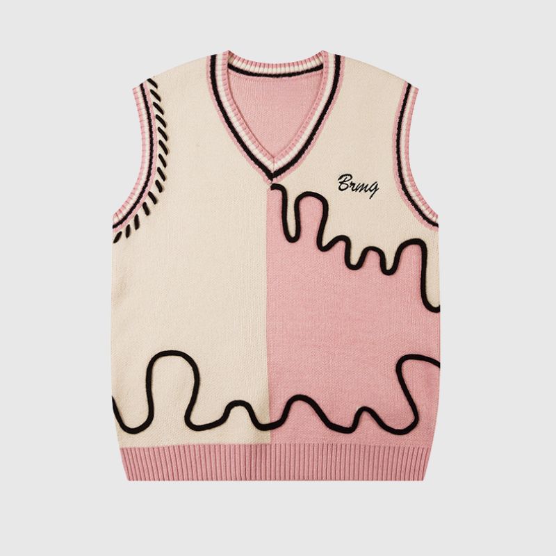 Style Core Aesthetics, New Style Trends Color Block Letter Loose V-Neck Vest Style Core Aesthetics, New Style Trends Color Block Letter Loose V-Neck Vest