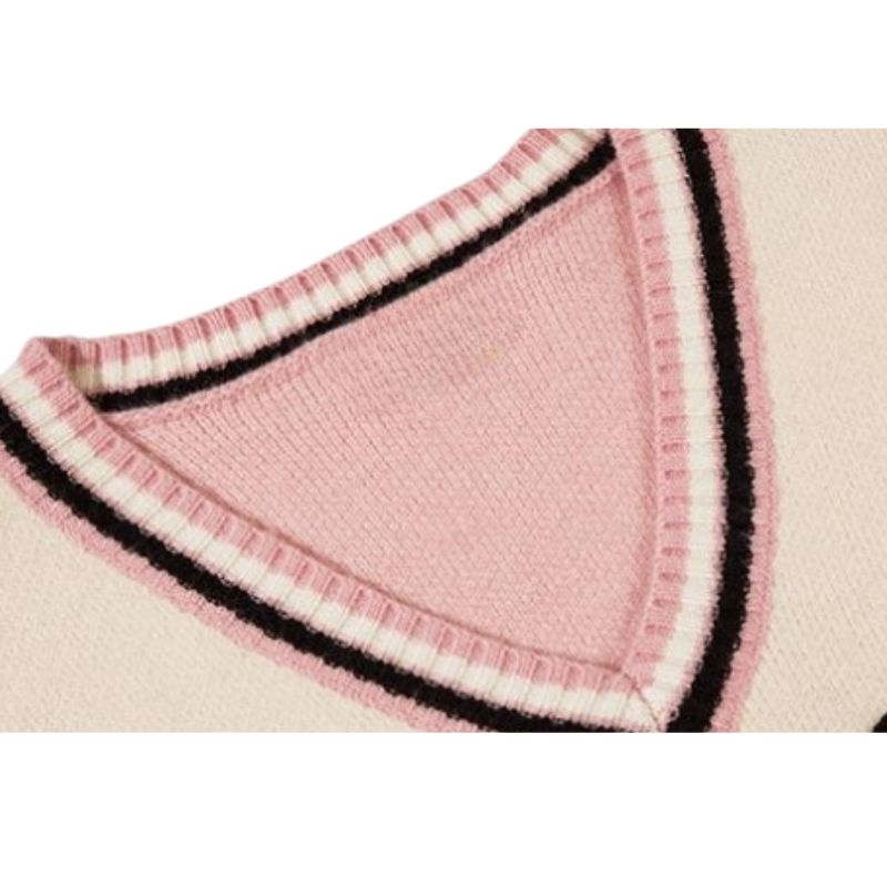 Style Core Aesthetics, New Style Trends Color Block Letter Loose V-Neck Vest Style Core Aesthetics, New Style Trends Color Block Letter Loose V-Neck Vest