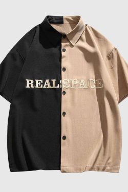 Style Core Aesthetics, New Style Trends Color Block Letter Print Shirt