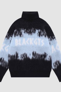 Style Core Aesthetics, New Style Trends Color Block Letters Print Turtleneck Sweater