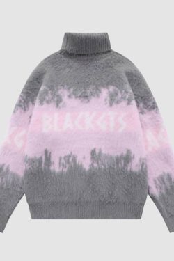 Style Core Aesthetics, New Style Trends Color Block Letters Print Turtleneck Sweater