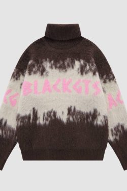 Style Core Aesthetics, New Style Trends Color Block Letters Print Turtleneck Sweater
