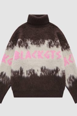 Style Core Aesthetics, New Style Trends Color Block Letters Print Turtleneck Sweater